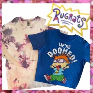 Vintage Y2K Tie Dye T-Shirt Rug Rats Graphic Tee Bundle Lot Blue Pink Size Large